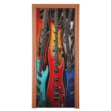 Imagem de Qilmy Decoração de capa de porta 81 x 200 cm tecido grande placa de decoração de festa de Halloween para porta da frente guitarras coloridas varanda decoração externa janela parede 68