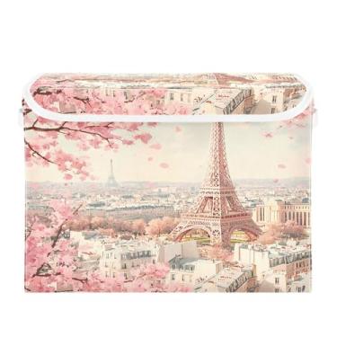 Imagem de CEBUGI Caixas de armazenamento com tampas caixa de armazenamento de tecido dobrável Torre Eiffel compartimentos organizadores de cubo para armário de casa prateleiras de quarto 40 x 30 x 39 cm