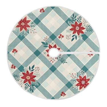 Imagem de Wassud Saia para árvore de Natal, flores de Natal, xadrez, enfeites de Natal, tapete de árvore pequena para decoração de festa de ano novo, 91 cm