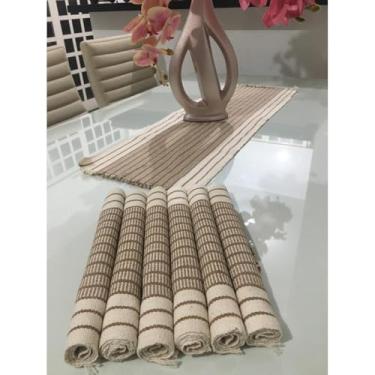 Imagem de Jogo Americano 7 Peças em Algodão com Trilho de Mesa Kit Mesa Posta Decorativo para Cozinha e Sala 6 Lugares + 1 Caminho de Mesa (JGAM09)