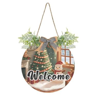 Imagem de YETTASBIN Placa de boas-vindas de árvore de Natal, boneco de neve, placa à prova d'água, para pendurar na parede, guirlanda decorativa de varanda, para inauguração de casa, quintal, jardim, decoração