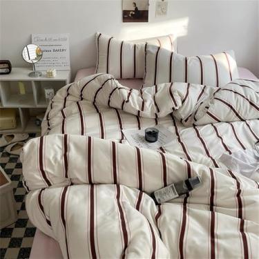 Imagem de XLCZMYL Conjunto de roupa de cama de estilo simples, adequado para a pele, fronha, conjunto de roupa de cama escovada solteiro/casal/queen/king size, 04, Queen 4 peças