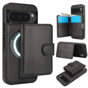 Imagem de Carteira removível para Google Pixel 10 Pro XL, compatível com Magsafe, capa de carregamento sem fio com suporte para cartão, compartimento para dinheiro, suporte 2 em 1 à prova de choque (preto)