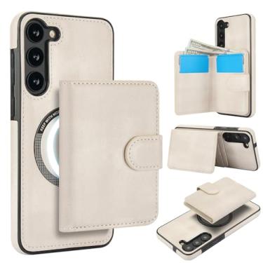 Imagem de Carteira removível para Samsung Galaxy S23 Plus compatível com Magsafe capa de carregamento sem fio com suporte para cartão, compartimento para dinheiro, suporte 2 em 1 à prova de choque (branca)
