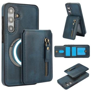 Imagem de Carteira destacável compatível com carregamento sem fio Magsafe para Samsung Galaxy A36 5G capa com suporte para cartão, bolso com zíper, suporte 2 em 1 capa à prova de choque (azul)