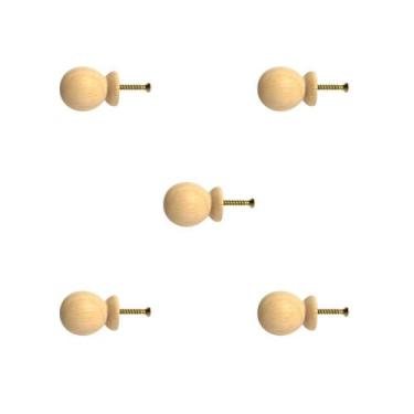 Imagem de Kit 5 Puxadores de Madeira Redondos P/ Móveis Gavetas Armários Modelo 