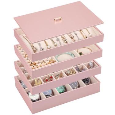 Imagem de Bandeja organizadora de joias Voova empilhável em couro PU dourado ros