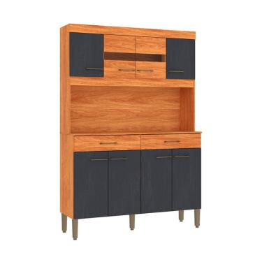 Imagem de Cozinha Compacta Laura 8 Portas 2 Gavetas Cinamomo e Grafite