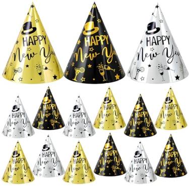 Imagem de KatchOn, Chapéus de Ano Novo 2026 – Pacote com 12, Cone de Papel | Chapéus de Feliz Ano Novo para Artigos de Festa de Ano Novo 2026 | Lembranças de Festa NYE Preto e Dourado, Decorações NYE 2026 |