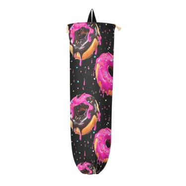 Imagem de Donut com cobertura rosa em suporte de saco plástico preto, organizador de armazenamento de cozinha, suporte de saco de plástico para sacolas de mercearia