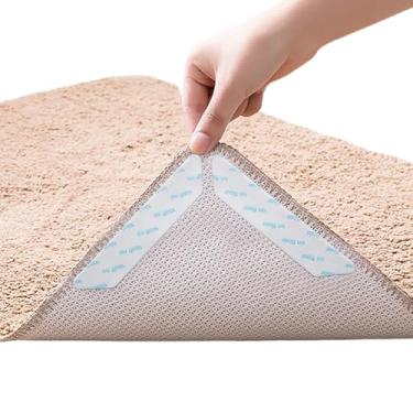 Imagem de Aderência de tapete para pisos de madeira, tapetes antiderrapantes, fita de tapete e suportes de canto, 8 peças, branco, 5 × 1 polegada