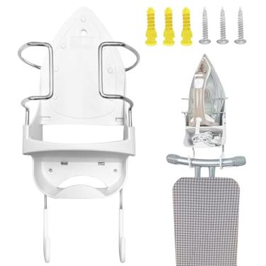 Imagem de Suporte de parede para tábua de ferro, prateleira organizadora de armazenamento de tábua de passar com rack de tábua de ferro e ganchos para lavanderia, sala de estar, banheiro, hotéis