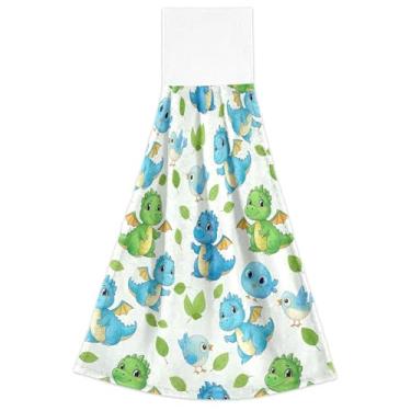 Imagem de Toalhas de mão para pendurar no outono, desenhos animados, dragões, pássaros, azuis, verdes, conjunto de 2, toalhas de cozinha macias absorventes para decoração de casa, 46 x 35 cm