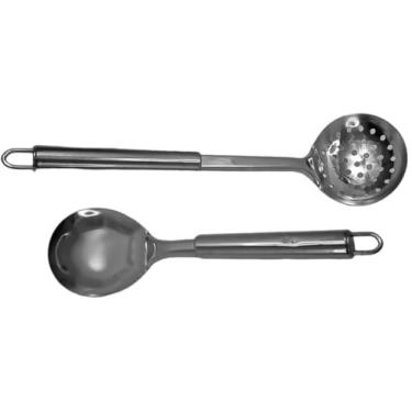 Imagem de Kit de Utensílios para Cozinha Concha Furada Escumadeira e Espátula Concha para Caldo em Aço Inoxidável Arroz Feijão