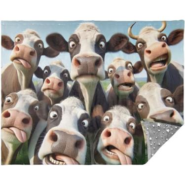 Imagem de Cobertores personalizados de vacas fofas de animais de fazenda para cama conforto sofá mantas para sofás 177.8 cm x 139.7 cm cobertor cinza macio