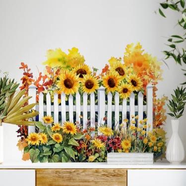 Imagem de Flaxarne Adesivo de parede estilo aquarela cerca e girassol para decoração de quarto e sala de estar