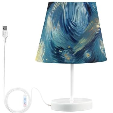 Imagem de TSENQUE Candeeiro de mesa moderno com chuva de meteoros e noite estrelada, USB, lâmpadas de cabeceira brilhantes de LED para mesinhas noturnas, lâmpadas quentes e reguláveis para quarto, estéticas