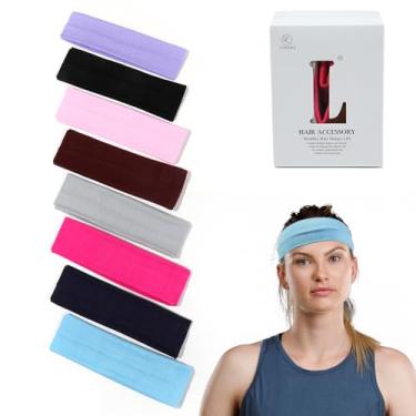 Imagem de 8 faixas esportivas femininas – faixas de cabelo elásticas antiderrapantes modernas, tecido de algodão macio, faixas elásticas para ioga, exercícios ao ar livre e corrida.