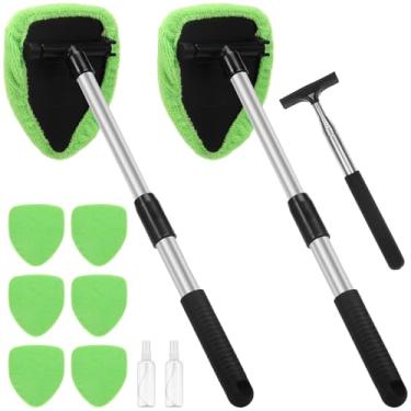 Imagem de Kit de limpeza de janela de carro com ferramenta de limpeza de para-brisa de espelho de carro de 98 cm com alça telescópica e 6 almofadas de microfibra reutilizáveis e laváveis para escritório e casa