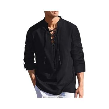 Imagem de Camisas Masculinas De Manga Longa Em Algodão E Linho Estilo Pirata Hen