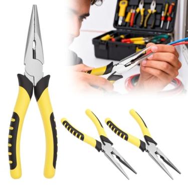 Imagem de 3 peças de alicate de ponta de agulha de 20 cm com cortador de arame, alicate portátil de nariz longo de aço carbono, aderência ergonômica para cortar apertar, beliscar fabricação de joias