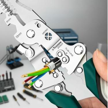 Imagem de Ferramenta de descascador de fios dobrável portátil 18 em 1, crimpador de fios multifuncional elétrico, decapador, alicate com estojo de armazenamento para eletricistas, reparo e instalação de cabos