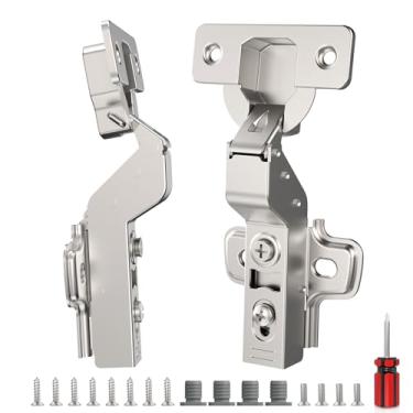 Imagem de Cosycove Pacote com 10 5 pares de dobradiças de armário macias inseridas com clipe na placa, dobradiça de porta de armário europeia sem moldura de 45 ~ 110°, dobradiça silenciosa ajustável em 3D para