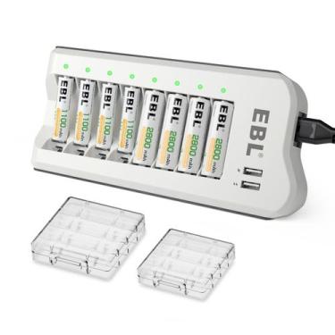 Imagem de Carregador de bateria EBL C9041UW de 8 compartimentos com 4 AA 2800mAh