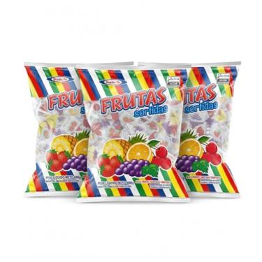Imagem de Santa Fe Balas Frutas Sortidas Dura, Kit com 3 Pacotes, 600g Cada