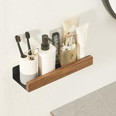 Imagem de Prateleiras de chuveiro, prateleira de banheiro, prateleira de xampu de banheiro montada na parede, prateleira multiuso de armazenamento de cosméticos, suporte de chuveiro de madeira maciça