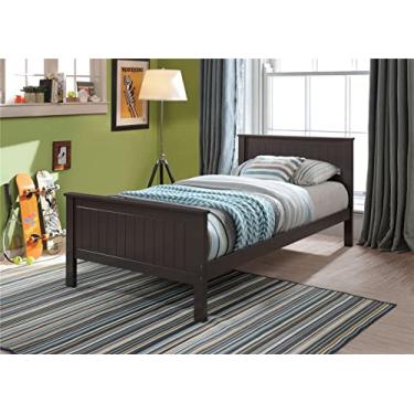 Imagem de Estrutura de cama de solteiro com cabeceira, cama de solteiro de madeira moderna para adultos, sem necessidade de cama box de painel, base de colchão de suporte de ripas de madeira (branca) (chocolate