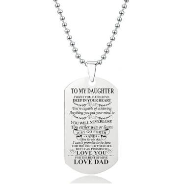 Imagem de Colar inspirador de presente para filha e filho, pingente de coração de aço inoxidável I Love You da Mom Dad para aniversário e Natal, average, Metal, Zircônia cúbica