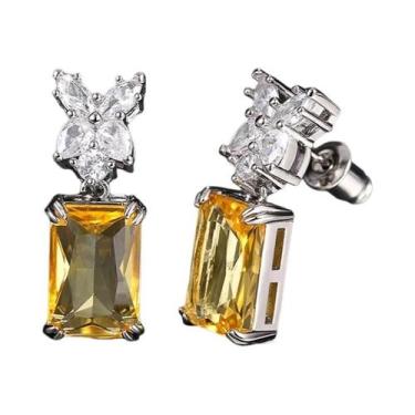 Imagem de Brincos Grandes Quadrados De Zircônia Cúbica Amarela Para Mulheres, Jo