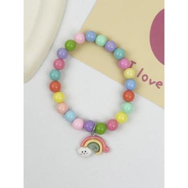 Imagem de Colar de animal de estimação com contas de desenho animado gato coleira de cachorro filhote acessórios de pescoço (arco-íris, grande)