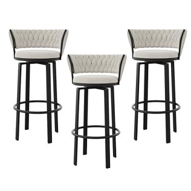 Imagem de Banqueta de balcão, banco de bar moderno de veludo, conjunto de 3, bancos de bar giratórios com encosto e apoio para os pés, bancos de veludo para restaurantes da ilha da cozinha