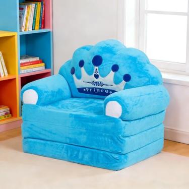 Imagem de Poltrona dobrável para crianças, confortável, com enchimento de espuma, poltrona de leitura infantil, sofá conversível para relaxar para crianças de 1 a 4 anos (azul, três andares)