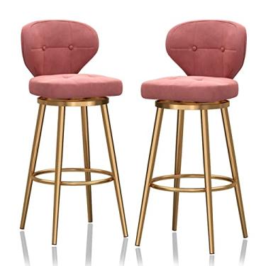 Imagem de Banquetas de barra com altura de balcão, bancos de bar giratórios, conjunto de 2, bancos de balcão para bar Island, banquetas de barra com estrutura de metal com encosto e apoio para os pés