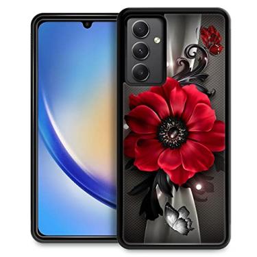 Imagem de ZHEGAILIAN Capa compatível com Samsung Galaxy A54 5G, design padrão rígido PC capa protetora antiderrapante TPU macio para Samsung Galaxy A54 5G para mulheres 16.3 cm flores vermelhas borboletas
