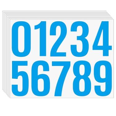 Imagem de 8 folhas de adesivos azuis de 10 a 9 cm – números autoadesivos de vinil à prova d'água para endereço de caixa de correio, placas de exterior, placas de porta de casa, caixas de armazenamento