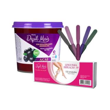 Imagem de Kit Cera Depilatória Quente Natural Visual Depil Mais 600g Hidrossolúv