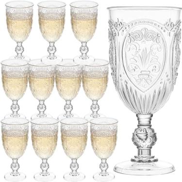 Imagem de Taças de vinho de plástico, 12 peças, taças de plástico, 212,6 g, colorido, retrô, em relevo, copos de coquetel vintage, copos de água para casamentos, suprimentos de festa para grandes eventos