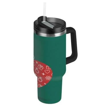 Imagem de ATTX Copo de coração concêntrico de 1,134 g com alça, copo de aço inoxidável a vácuo de parede dupla com palha, caneca de café de viagem isolada #92