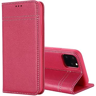 Imagem de BKUANE Capa de telefone flip com função Stend, capa fólio de couro à prova de choque para Apple iPhone 14 Plus (2022) 6,7 polegadas [suporte de cartão] (cor: vermelho rosa)