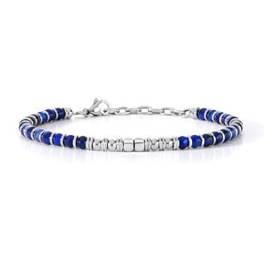 Imagem de Zordixon - Pulseira masculina de lápis Lazuli com acessórios de aço inoxidável, tamanho ajustável, 22 cm, joia de moda masculina elegante