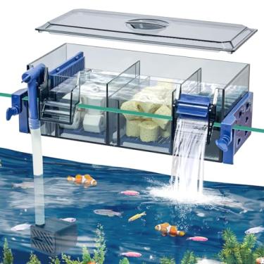 Imagem de Bluecoco Filtro de aquário multicamadas com oxigenação em cascata, adequado para tanque de peixes de 5 a 50 galões, montagem flexível, proteção contra poeira e respingos.