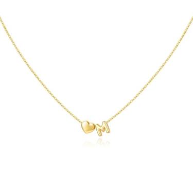 Imagem de Glimmerst Colar com inicial para mulheres, banhado a ouro 18 K, colar delicado com nome de ouro, pingente de coração minúsculo, colar com inicial, joia de ouro moderna, Small, Aço inoxidável, Sem