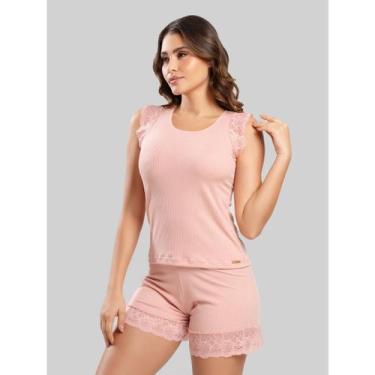 Imagem de Short doll Baby doll Pijama Feminino Canelado Conforto Dia a Dia Básic