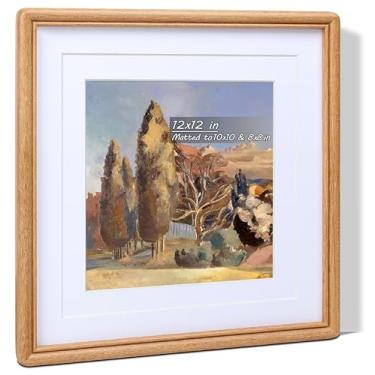 Imagem de Gdfmsc Moldura quadrada de 30 x 30 cm com tapete para 20 x 20 x 25 cm, madeira teca natural, com canto arredondado feito à mão com vidro verdadeiro, moldura de montagem na parede para galeria de fotos