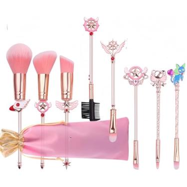 Imagem de Pincel de maquiagem de desenho animado para meninas, anime fofo, 8 peças, base, blush, pó, sombra, lábios, sobrancelha, potter, conjunto com alça de metal para adolescentes, crianças, mulheres, Natal
