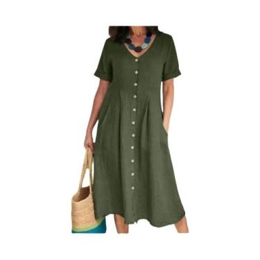 Imagem de Vestido De Algodão E Cânhamo plus Size Com Decote Em V, Manga Curta, B